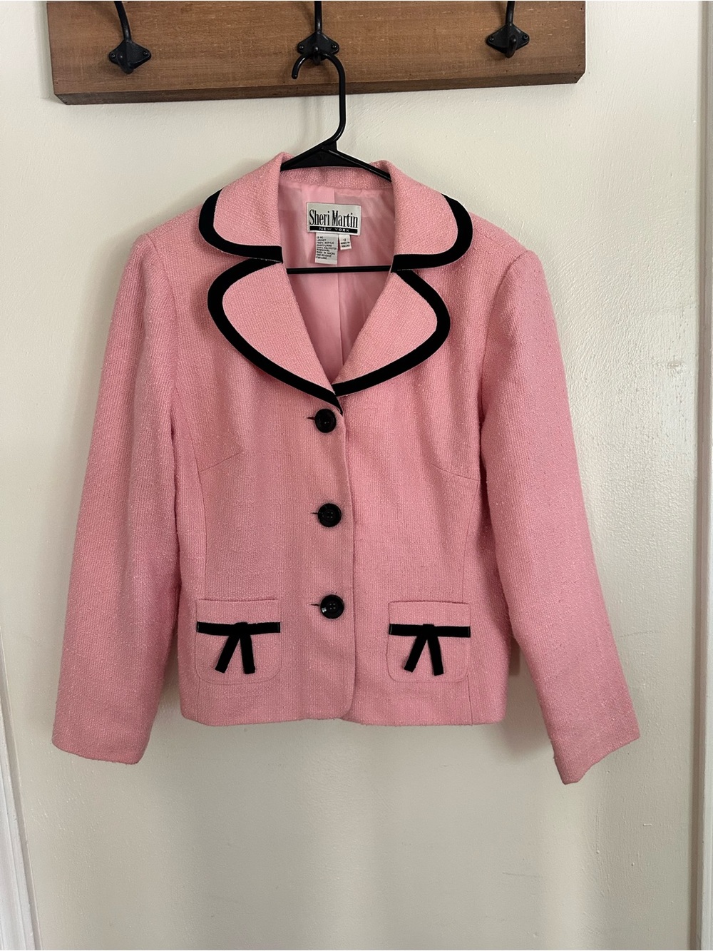 Vintage Sheri Martin New York Coquette Bow Pink Tweed Blazer Jacket
